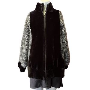 Vintage 80s Hillmoor New York Faux Fur Coat Gray Black Size 8 Union Made Glam